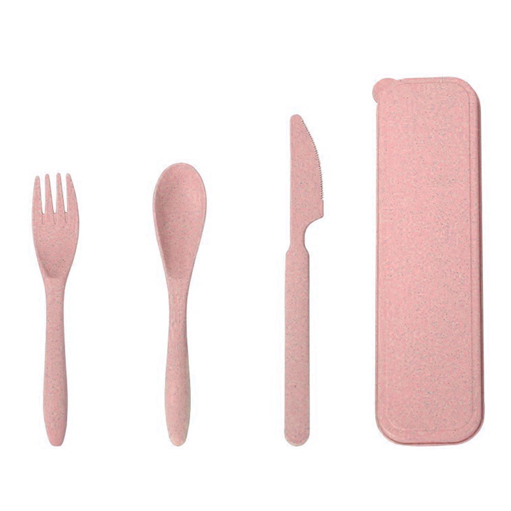 Wheat Straw Cutlery Dinnerware Set Knife Fork Spoon Box Portable Travel Dinnerware for Kids Adult Camping Picnic Supplies
