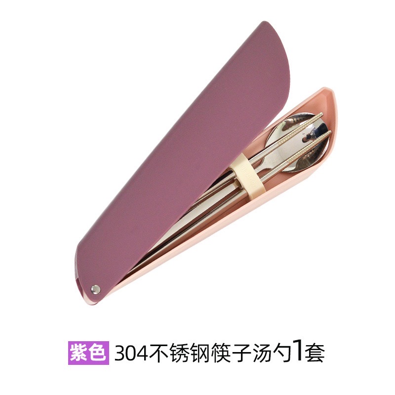 Korean Stainless Steel Food Chopsticks Spoon Set Long Handle Flat Non-Slip Chopsticks Dessert Spoon Dinnerware Set With Box