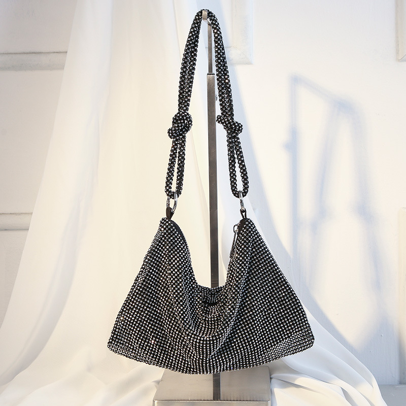 Handmade Rhinestones Evening Bag Silver Shiny Crystal Dinner Party Wedding Handbag Luxury Shoulder Bags Women's Clutch Bag