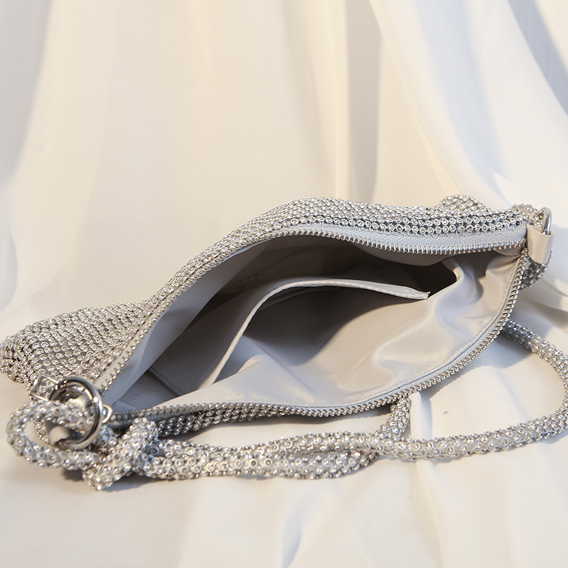 Handmade Rhinestones Evening Bag Silver Shiny Crystal Dinner Party Wedding Handbag Luxury Shoulder Bags Women's Clutch Bag