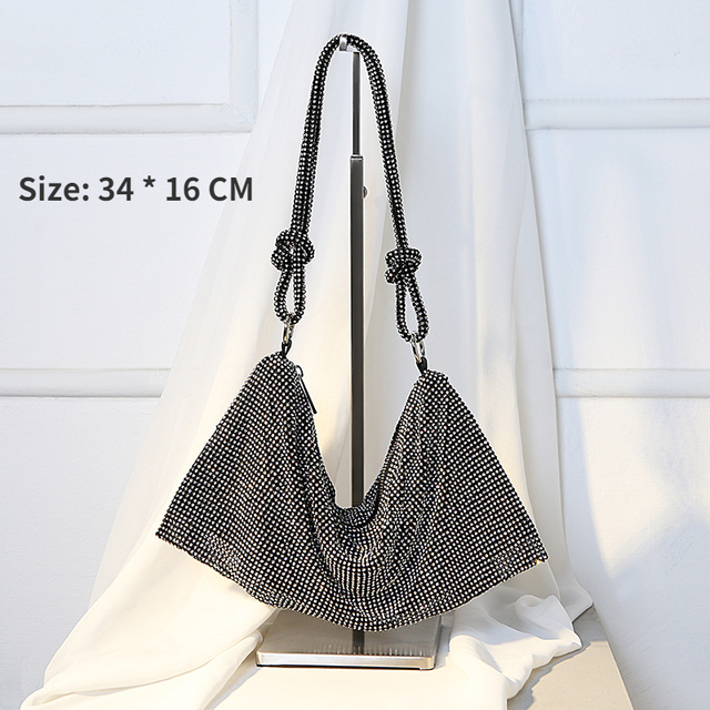 Handmade Rhinestones Evening Bag Silver Shiny Crystal Dinner Party Wedding Handbag Luxury Shoulder Bags Women's Clutch Bag