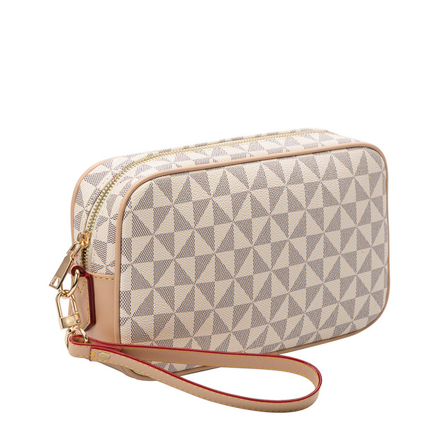 Fashion Plaid Women's Clutch Handbags Luxury Designer Pouch Wrist Strap Clutch Bags For Women Pu Leather Hand Purse Bag