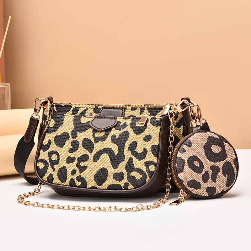 Leopard Chain Shoulder Bags For Women Multiple Accessories Leather Women's Handbags Fashion Crossbody Bags Retro Ladies Handbag