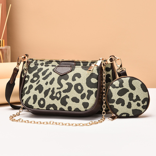 Leopard Chain Shoulder Bags For Women Multiple Accessories Leather Women's Handbags Fashion Crossbody Bags Retro Ladies Handbag