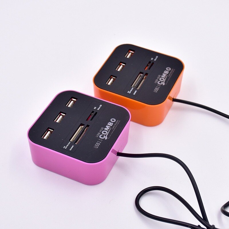 Multi-card reader USB Hub 2.0 3-port MMC Card SD Card Reader Slot USB Combo All-in-one USB Splitter Cable Suitable for Laptop