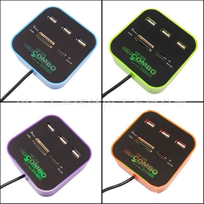 Multi-card reader USB Hub 2.0 3-port MMC Card SD Card Reader Slot USB Combo All-in-one USB Splitter Cable Suitable for Laptop