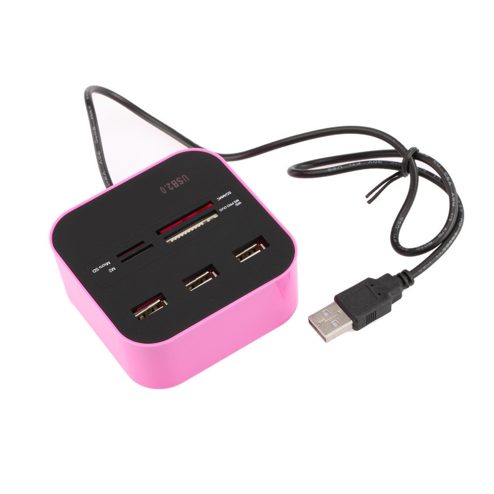 Multi-card reader USB Hub 2.0 3-port MMC Card SD Card Reader Slot USB Combo All-in-one USB Splitter Cable Suitable for Laptop