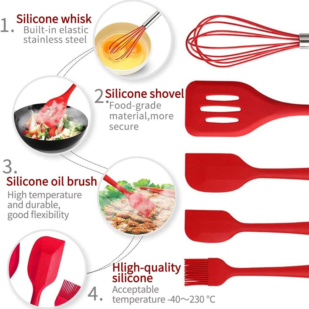 5pcs Silicone Baking Tool Egg Whisk Spatula Brush Set Kitchen Utensil Kitchenware for Cooking Baking Mixing Kitchen Accessories