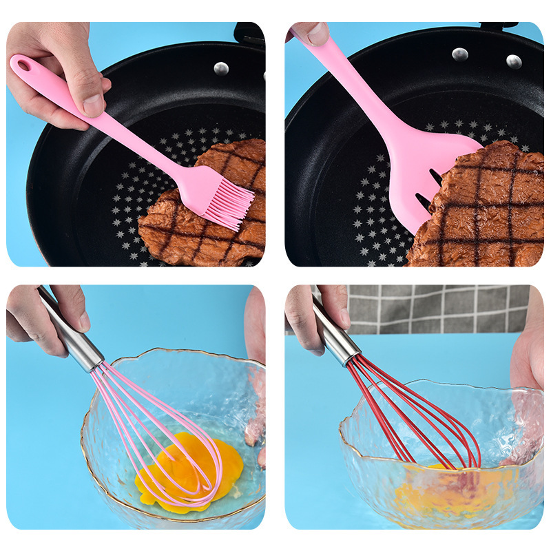 5pcs Silicone Baking Tool Egg Whisk Spatula Brush Set Kitchen Utensil Kitchenware for Cooking Baking Mixing Kitchen Accessories