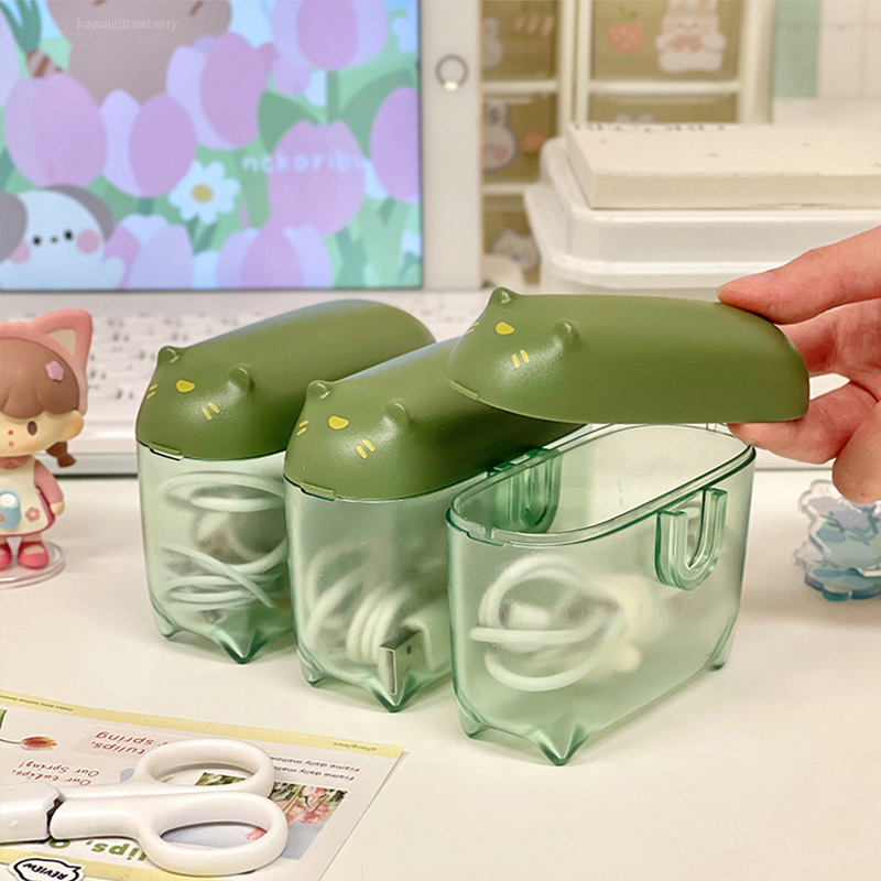 1PC Cat Cable Organizer Plastic Cute Desk Organizers Frosted  Mini jewelry Hairpin Portable Travel Desk Storage Box With Lids
