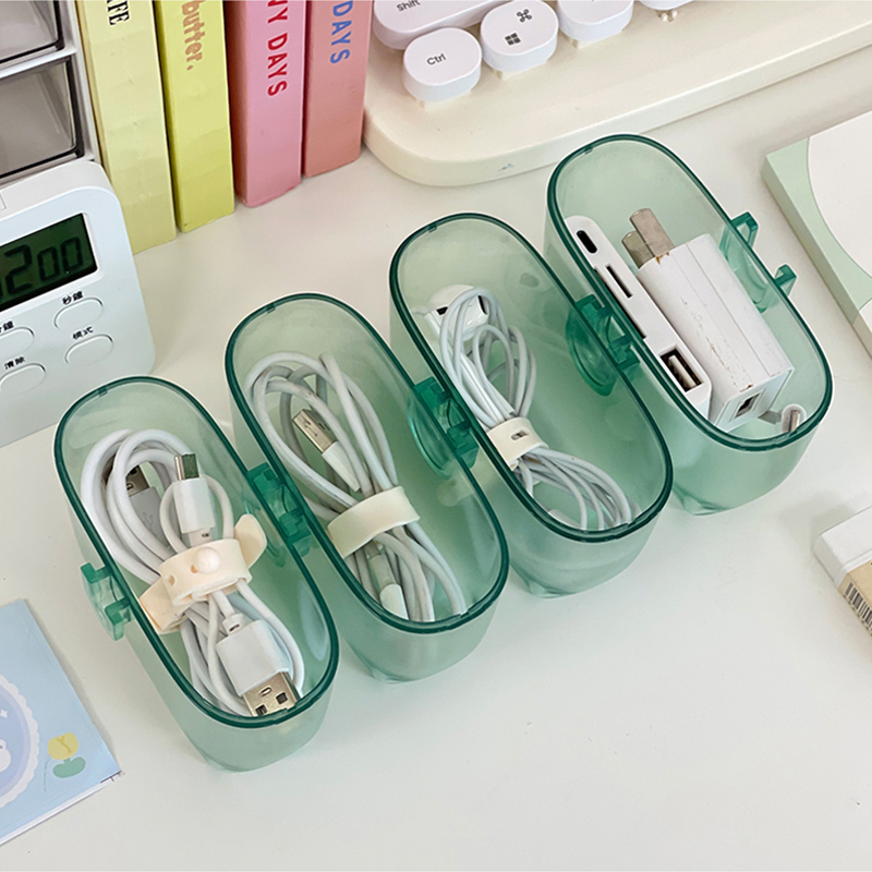 1PC Cat Cable Organizer Plastic Cute Desk Organizers Frosted  Mini jewelry Hairpin Portable Travel Desk Storage Box With Lids