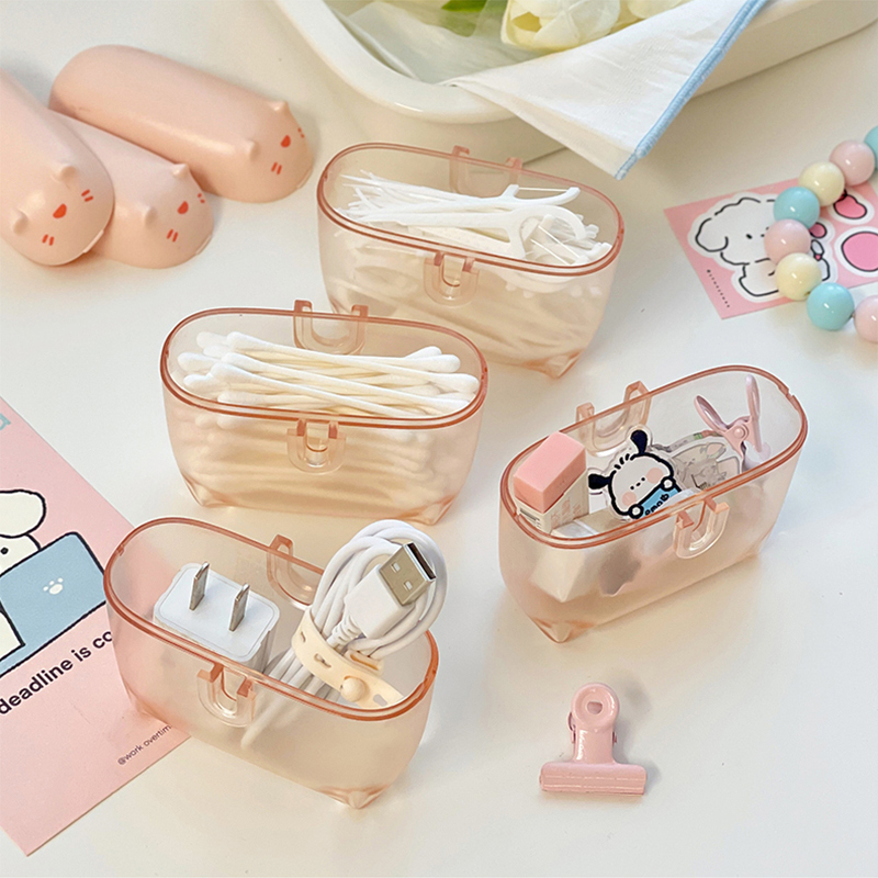 1PC Cat Cable Organizer Plastic Cute Desk Organizers Frosted  Mini jewelry Hairpin Portable Travel Desk Storage Box With Lids