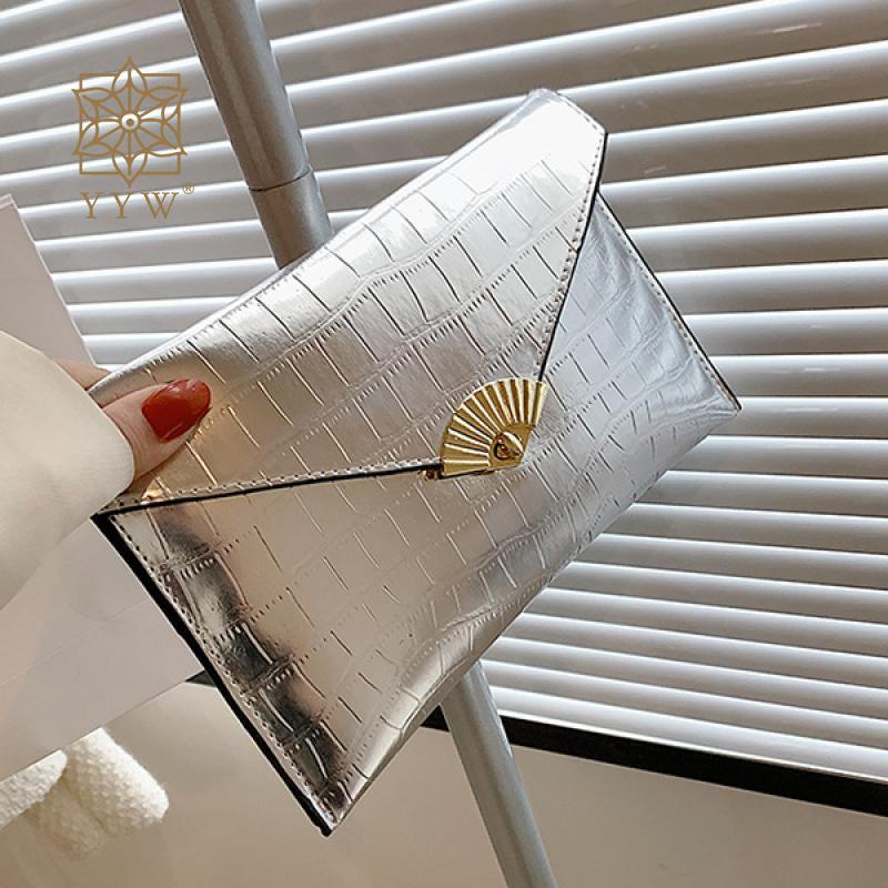 Silver Clutch Bag Women Simple Ladies Clutch Pu Leather Envelope Clutch Bags Leather Crocodile Grain Pattern Purse Hand Bags