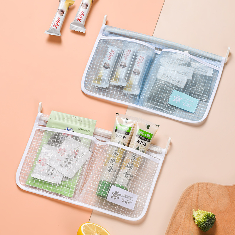 Storage Mesh Bag Portable Seasoning Food Snacks Net Bag Double Compartment Hanging Bag Onion and Potato Storage Bag