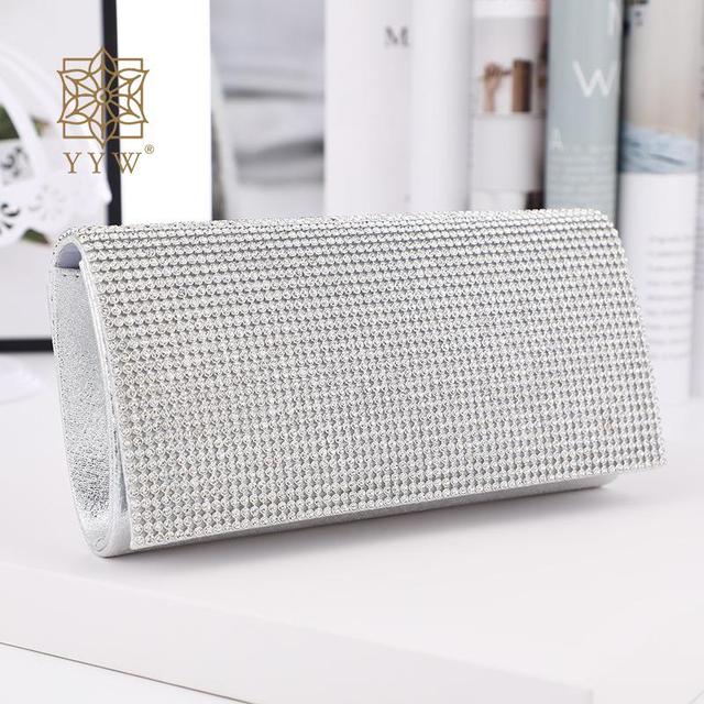 Rhinestone Silver Clutch Bag With Chain Diamond Crystal Party Handbags For Women Shoulder Evening Bags Women Wedding Handbag