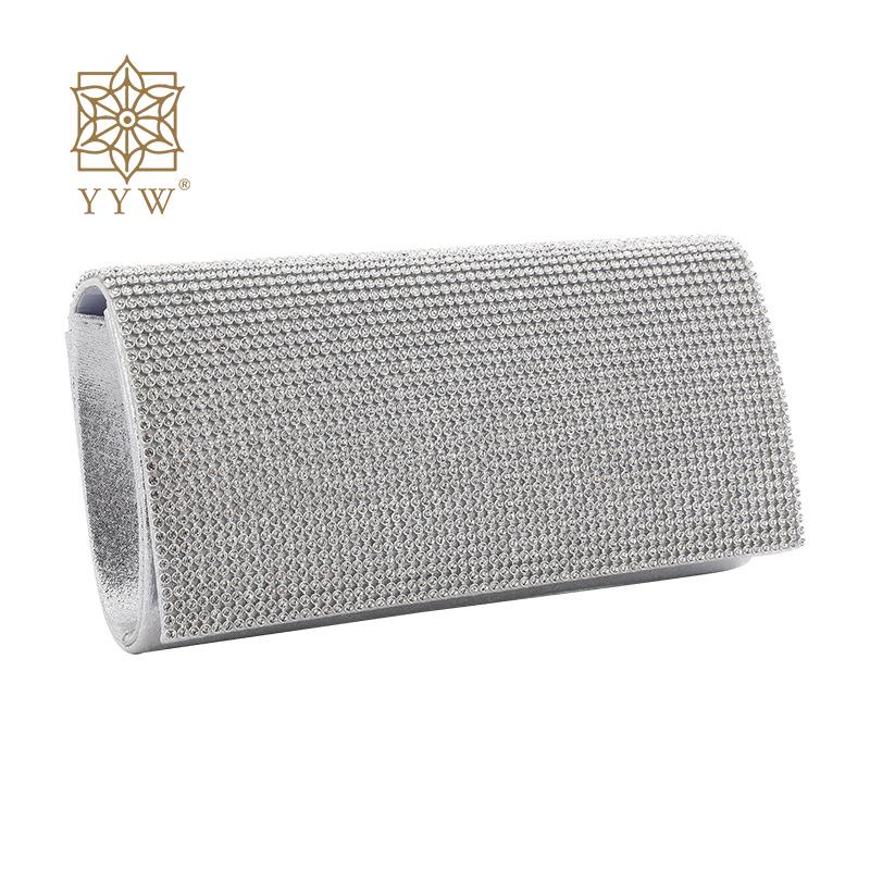 Rhinestone Silver Clutch Bag With Chain Diamond Crystal Party Handbags For Women Shoulder Evening Bags Women Wedding Handbag