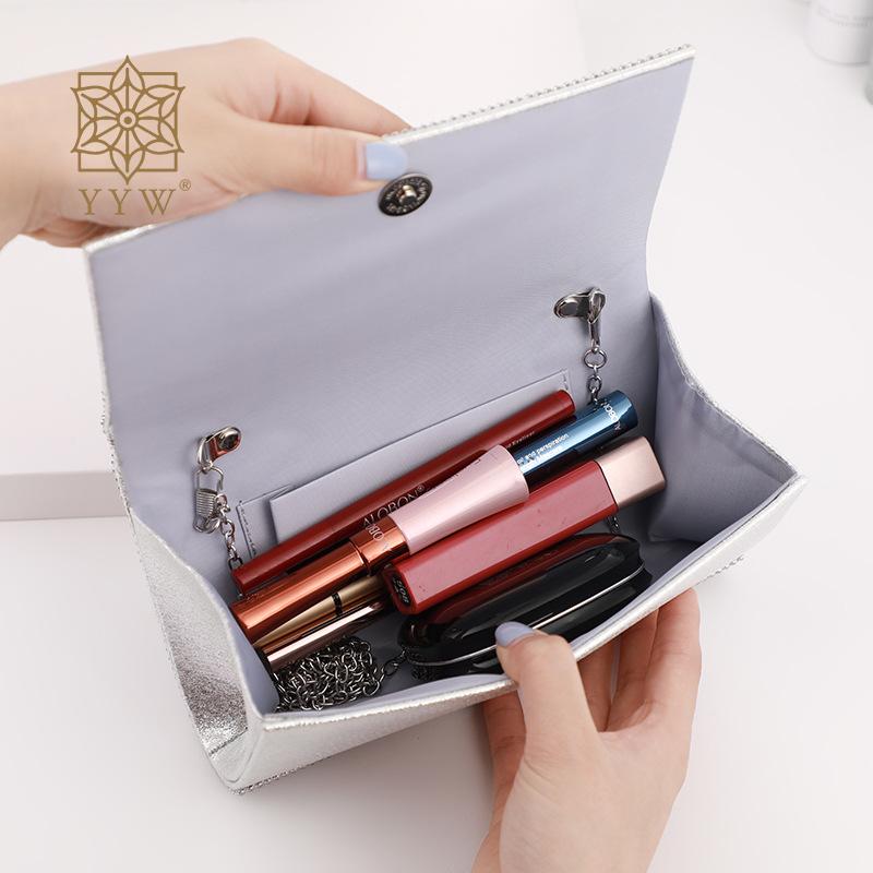 Rhinestone Silver Clutch Bag With Chain Diamond Crystal Party Handbags For Women Shoulder Evening Bags Women Wedding Handbag