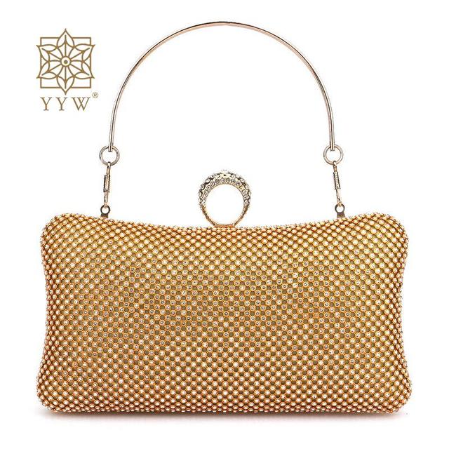 Gold Evening Bags Women Ladies Clutch Luxury Rhinestone Purses And Handbags Female Chain Bling Shoulder Cocktail Clutch Purse