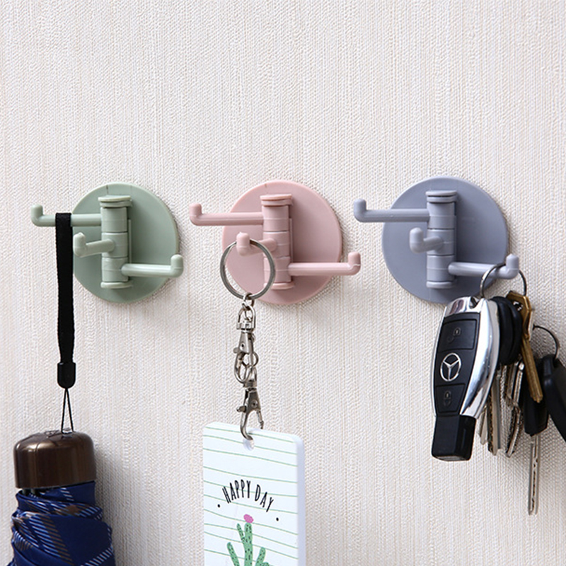 Kitchen bathroom wall hook Adhesive Multifunctional seamless 3-branch rotating hook home plain hook nail-free Sticky Hook Tool