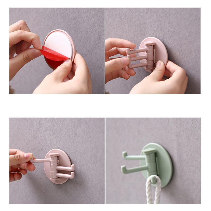 Kitchen bathroom wall hook Adhesive Multifunctional seamless 3-branch rotating hook home plain hook nail-free Sticky Hook Tool