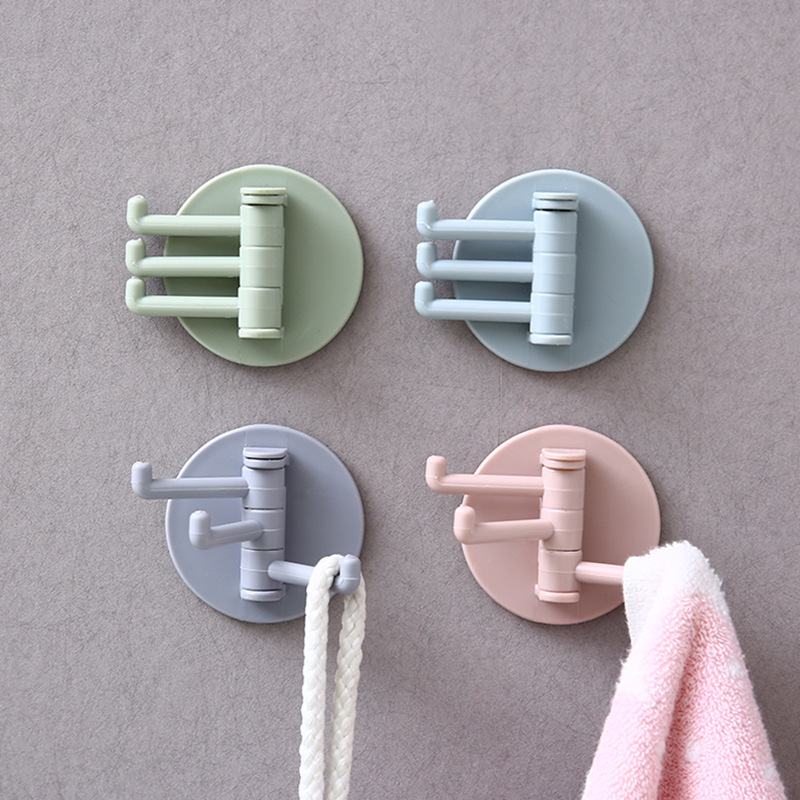 Kitchen bathroom wall hook Adhesive Multifunctional seamless 3-branch rotating hook home plain hook nail-free Sticky Hook Tool