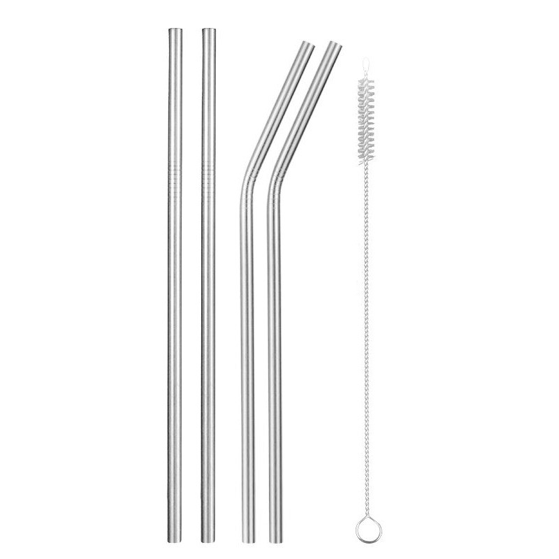 304 Stainless Steel Straight Drinking Straw Sturdy Bent Reusable Metal Straws With Cleaner Brush Bar tools Kitchen Accessories
