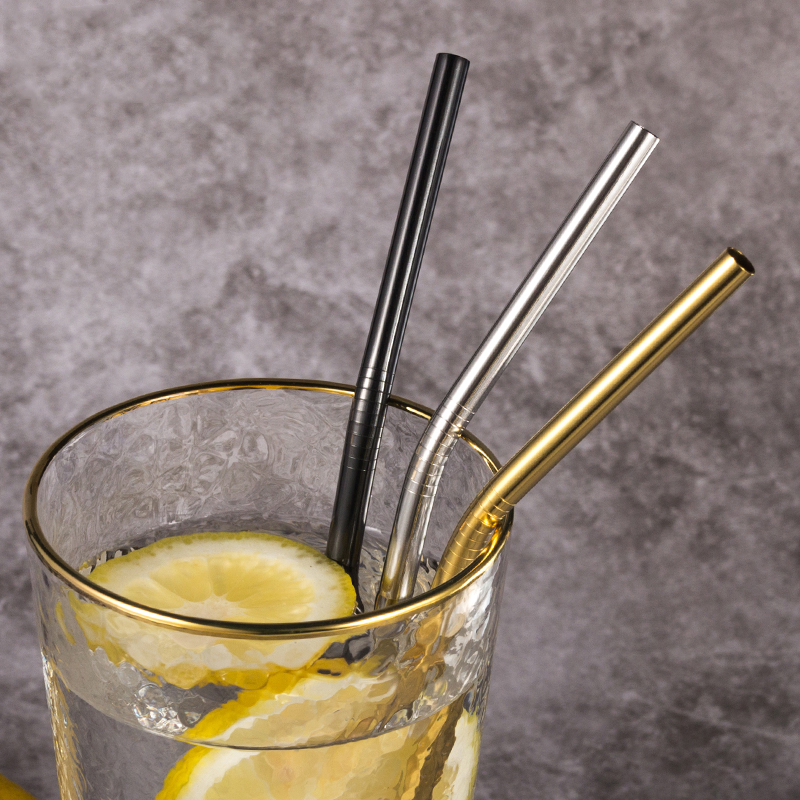 304 Stainless Steel Straight Drinking Straw Sturdy Bent Reusable Metal Straws With Cleaner Brush Bar tools Kitchen Accessories