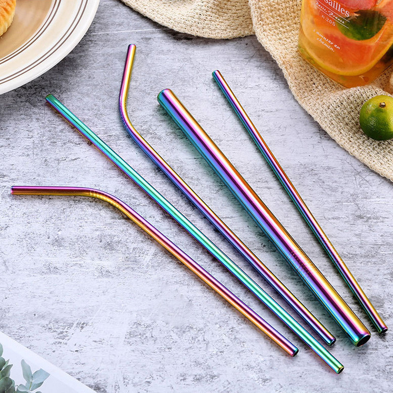 304 Stainless Steel Straight Drinking Straw Sturdy Bent Reusable Metal Straws With Cleaner Brush Bar tools Kitchen Accessories