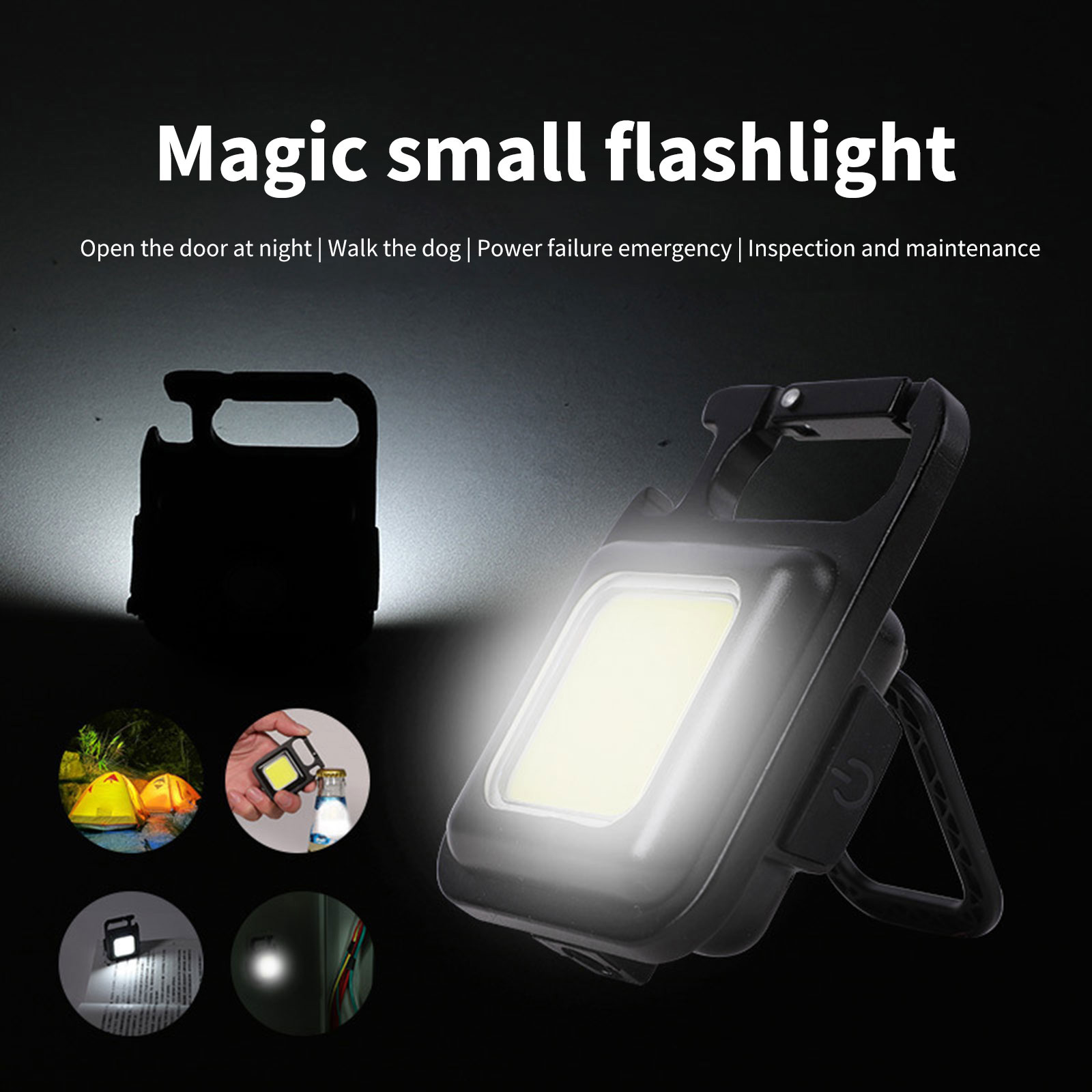 Camping Emergency Lights Type-c Charging Pocket Lantern Bottle Opener 4 Lighting Modes Flashlights for Outdoor Fishing