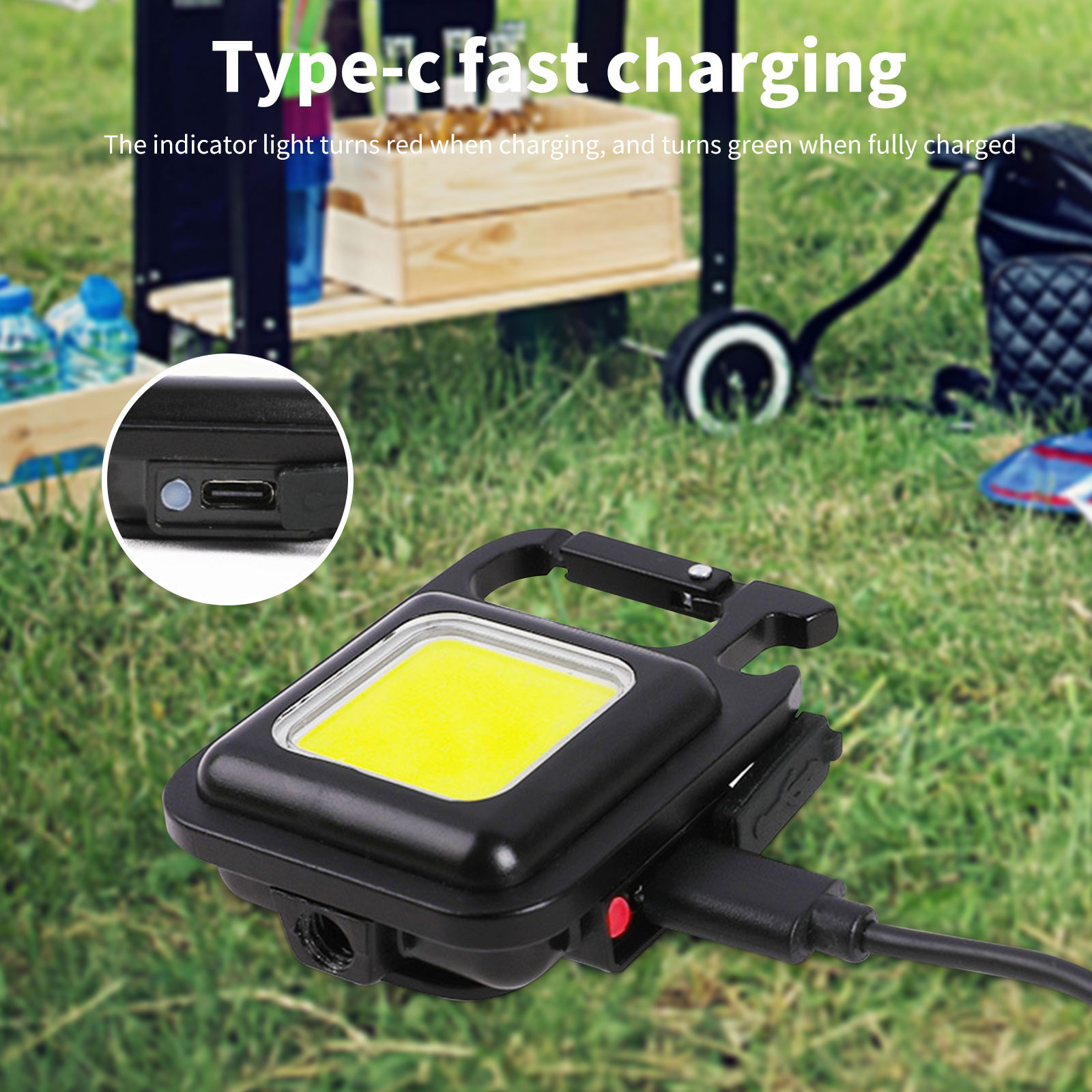 Camping Emergency Lights Type-c Charging Pocket Lantern Bottle Opener 4 Lighting Modes Flashlights for Outdoor Fishing