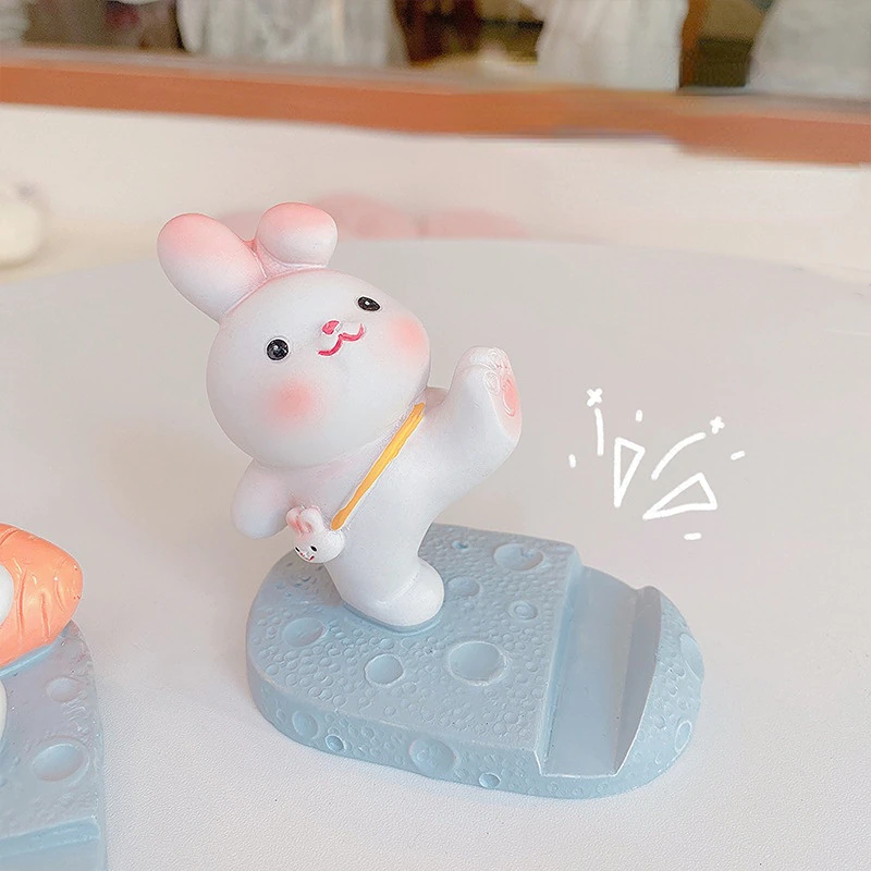1PC Creative cartoon lazy mobile phone holder Cute Resin Rabbit Phone Holder Universal Mobile Phone Stand Holder Bracket Ornaments Toys Home Office Desktop Decoration