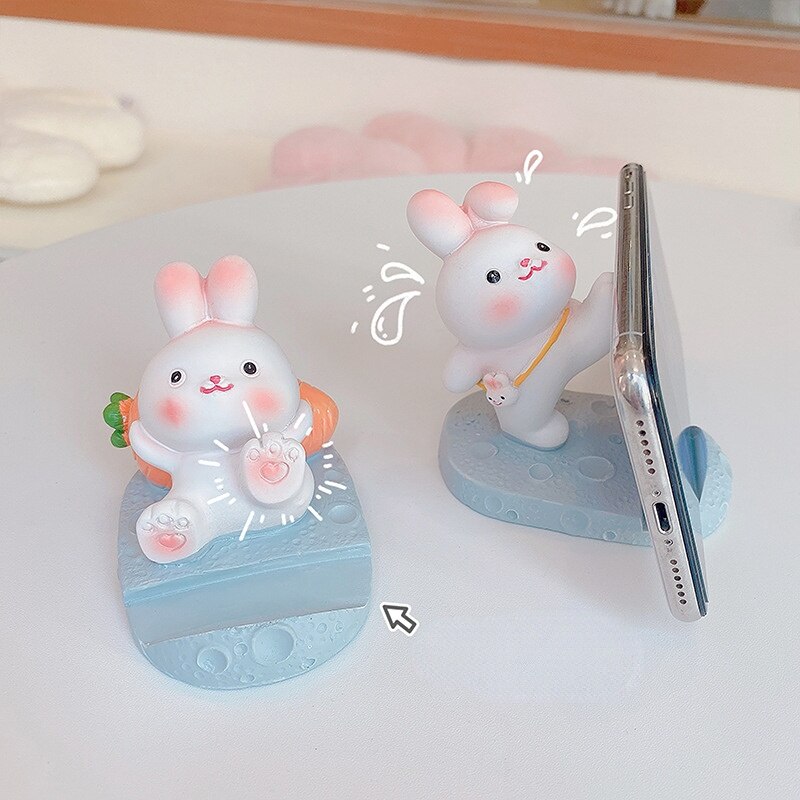 1PC Creative cartoon lazy mobile phone holder Cute Resin Rabbit Phone Holder Universal Mobile Phone Stand Holder Bracket Ornaments Toys Home Office Desktop Decoration