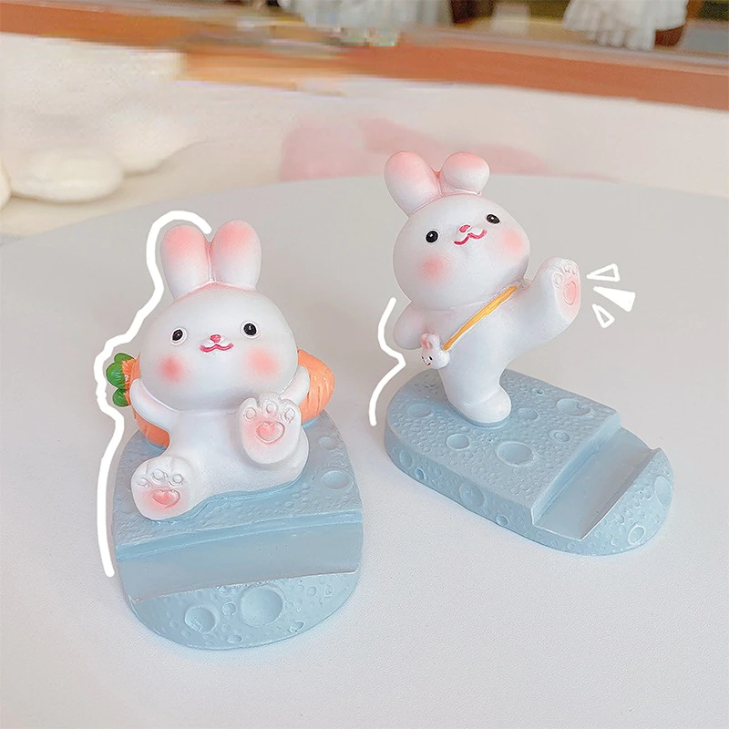 1PC Creative cartoon lazy mobile phone holder Cute Resin Rabbit Phone Holder Universal Mobile Phone Stand Holder Bracket Ornaments Toys Home Office Desktop Decoration