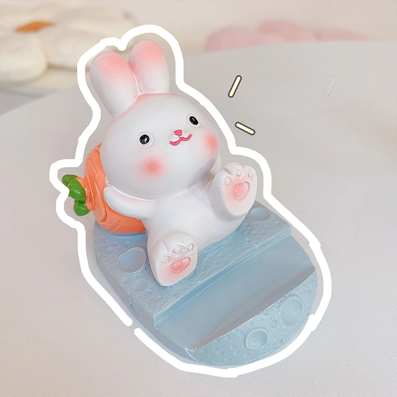 1PC Creative cartoon lazy mobile phone holder Cute Resin Rabbit Phone Holder Universal Mobile Phone Stand Holder Bracket Ornaments Toys Home Office Desktop Decoration