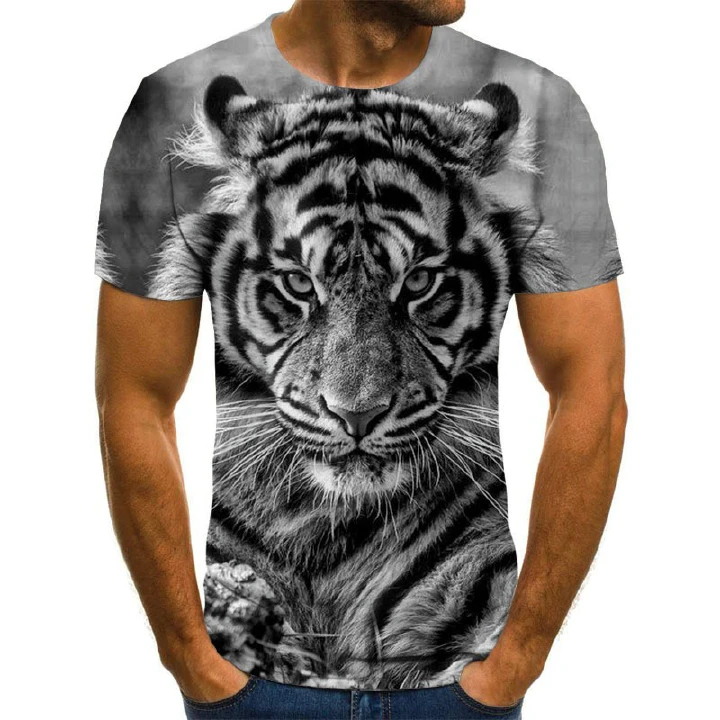 Kola Store's Men's T-shirts Clothes Tiger Pattern Cool Hip Hop Loose Male Style Casual Fashion O-Neck Harajuku Breathable Tees Funny 3D Print