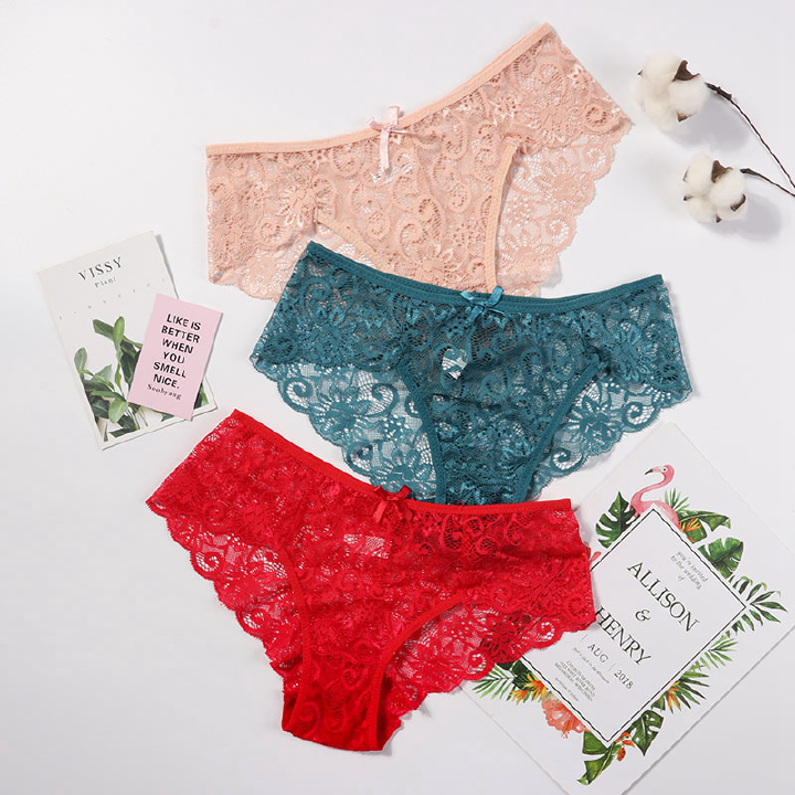3Pcs/Set Women Lace Sexy Underpants Low Rise Panties Ladies Fashion Lace Underwear S-XL Girls Panty Intimates