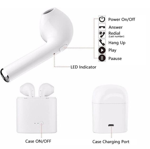 i7S TWS Bluetooth Earphones Long lasting Wireless Earbuds iPhone Samsung Android with Charging Box