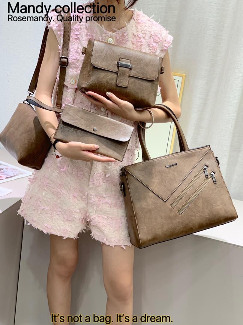 High Quality Classic Vintage Women Fashion 4 in 1 Mandy Collections Ladies PU Leather Women Set Handbags