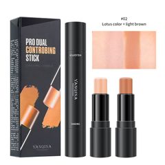 Contour Stick Beginner Makeup Tool Dual-use Concealer Stick Brighten The Shadow Three-dimensional Double Head Concealer Highlight Stick Waterproof Cosmetics for Face #02 Lotus Color+Light Brown