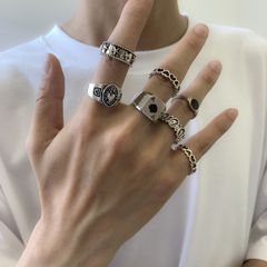 7Pcs/Set Men's Ring Set Geometric Hollowing Punk Gothic Antique Silver Color Vintage Fashion Metal Alloy Ring 2023 Trend Accessories Male Fashion Jewelry Silver