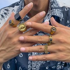 6Pcs/Set Men's Ring Set Hip-hop Trend Antique Fashion Metal Alloy Ring Golden Silver Color Vintage Geometric Crystal Male Fashion Jewelry 2023 Trend Accessories Gold