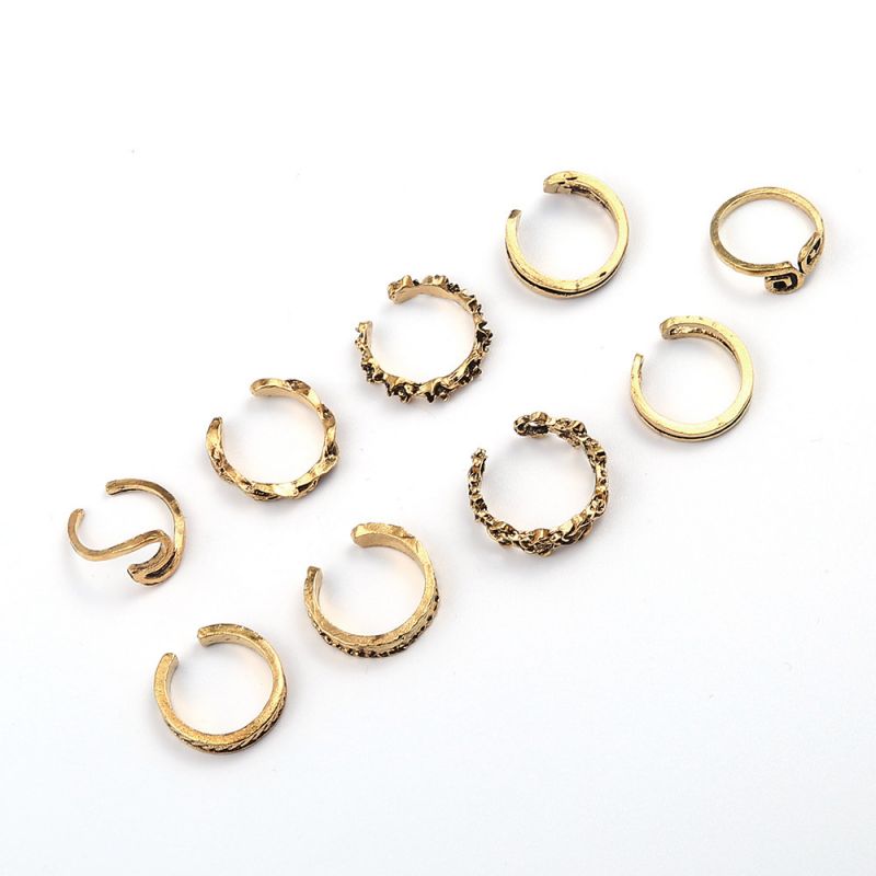 9Pcs/set Foot Ring Open Adjustable Toe Rings Wave Pattern Alloy Ring Adjustable Rings Set for Women Beach Foot Jewelry 9-piece Set