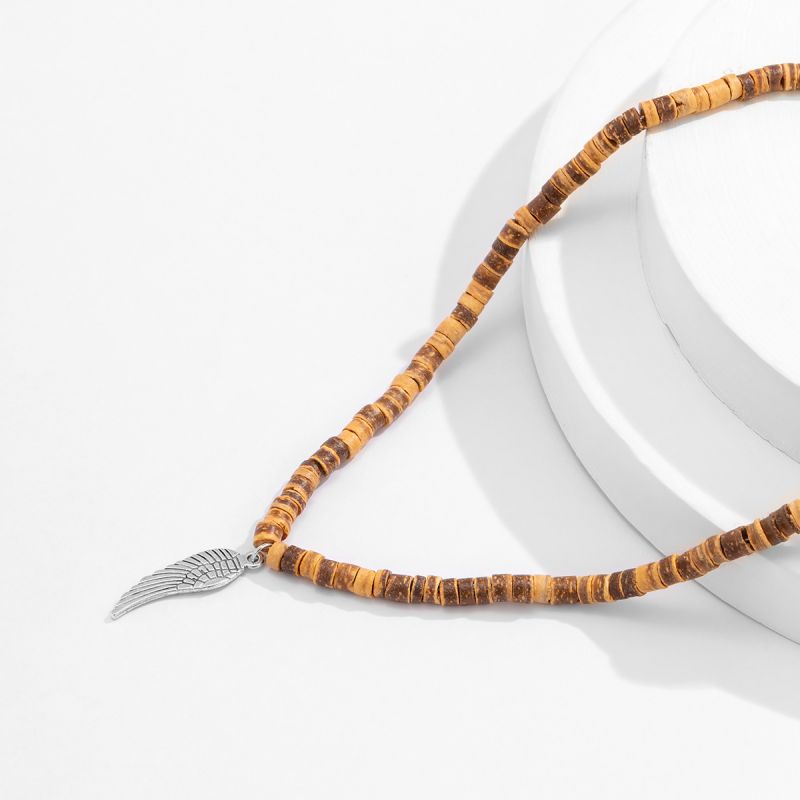 Men's Feather Pendant Coconut Shell Wood Beaded Necklace Bohemian Style Jewelry Gifts