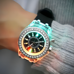 Fashion LED Light Flash Luminous Watches Women Men Boys Girls Silicone Wrist Watch Fashion Rhinestone Clock Kids Children Black
