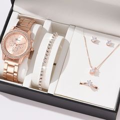 Women's Fashion Watch Bracelet Set Quartz Watche Rhinestone Necklace Earrings Ring Ladies 2023 Fashion Luxury Jewelry Rose gold