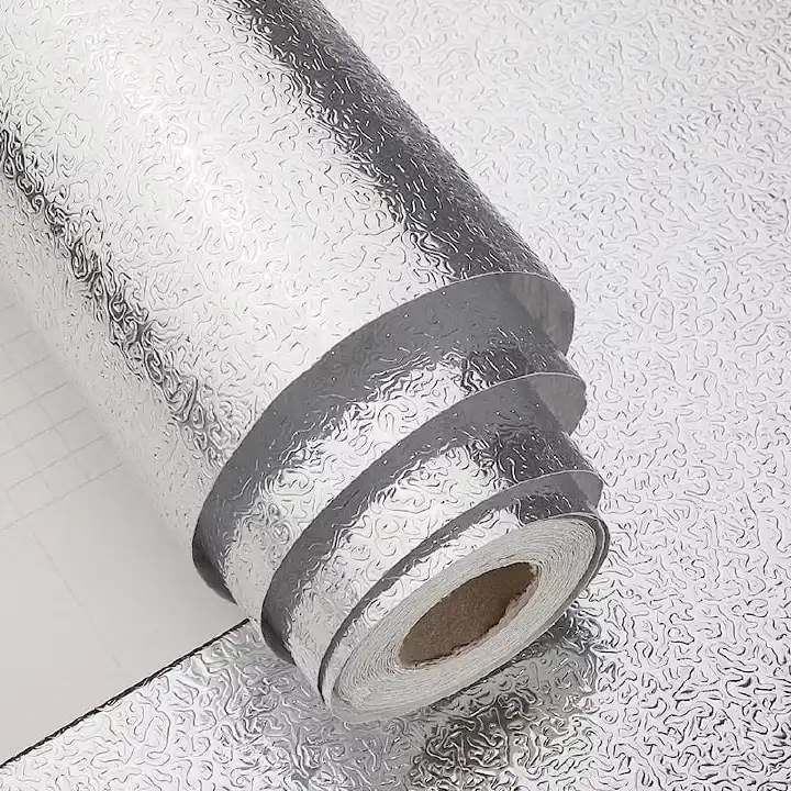 Silver Kitchen Aluminum Foil /kitchen table top mat self sticking.  Oil/Waterproof  Size: 60cm x 500cm