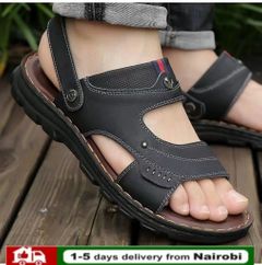 ZHR Men's sandals pu material non-slip waterproof wear-resistant outer wear slippers men's sandals men's sandals sandals sandals beach shoes dual-use 40 Black