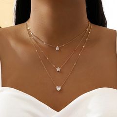 PAFEL Necklace Explosive Zircon Pendant Necklace Women Pentagram Love Heart-shaped Water Drop Pendant Creative Simple Fashion Three Layers A Total of Three Necklaces Clavicle Chain as the picture show