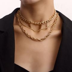 3PCS new arrival 18K high quality three-piece Cuban chain simple hip-hop jewelry gold chain multi-layer necklace non-fading neck collar fashion jewelry accessories couple matching Gold