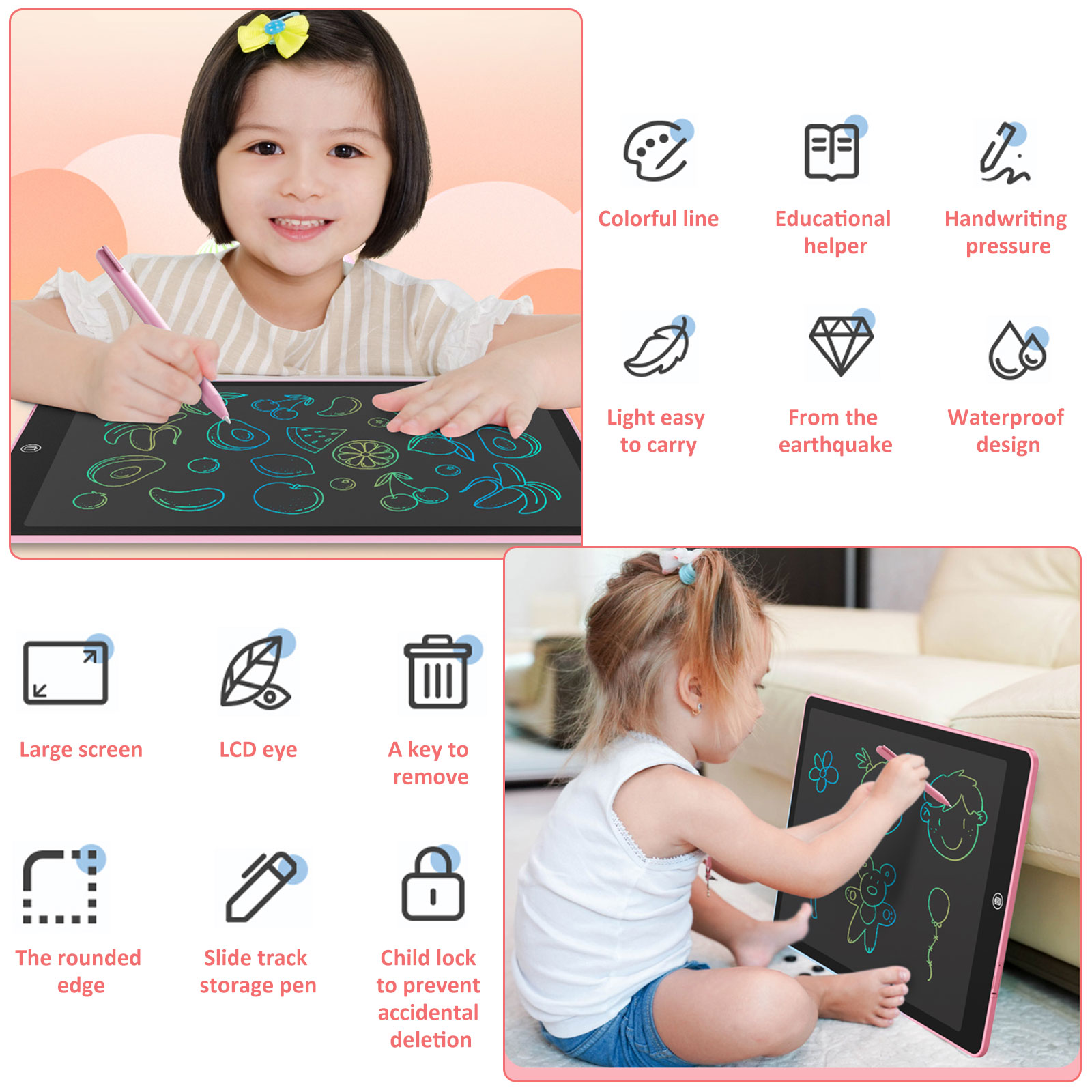 UPHUI 12/8-inch LCD drawing board electronic writing board + pen children's toys student drawing tools electronic writing board educational toys digital graphics erasable and reusable